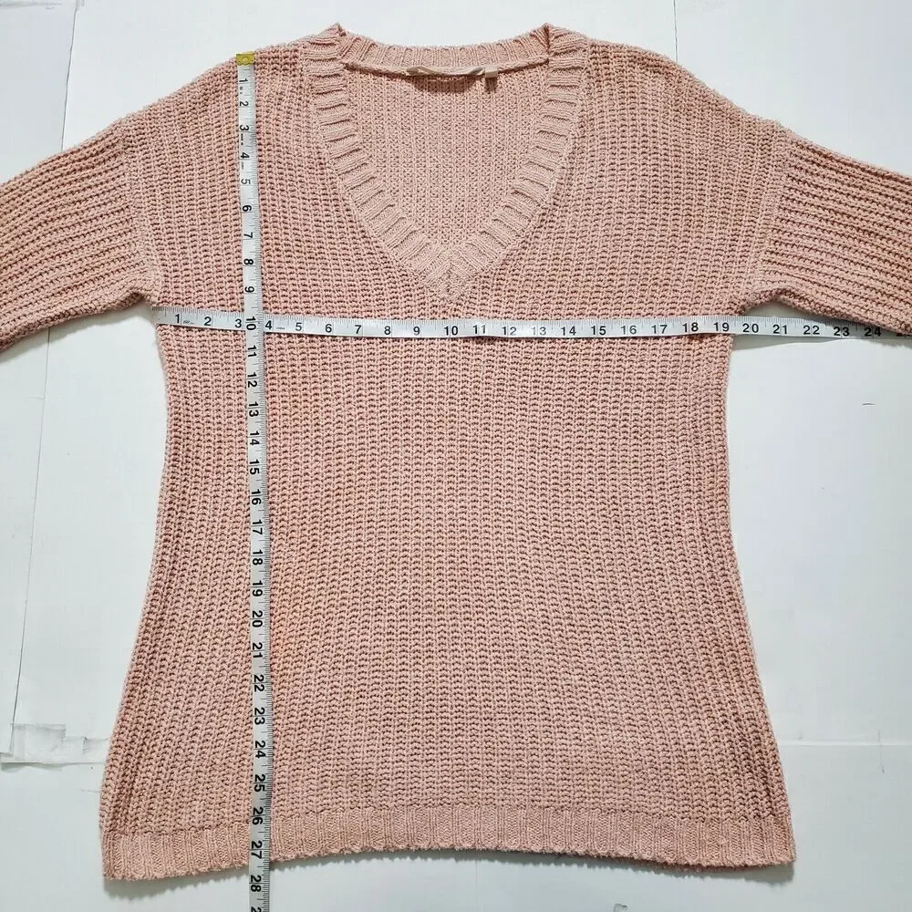Soft Surroundings Relaxed V-Neck Sweater Size S Light Pink Chunky Knit Womens
